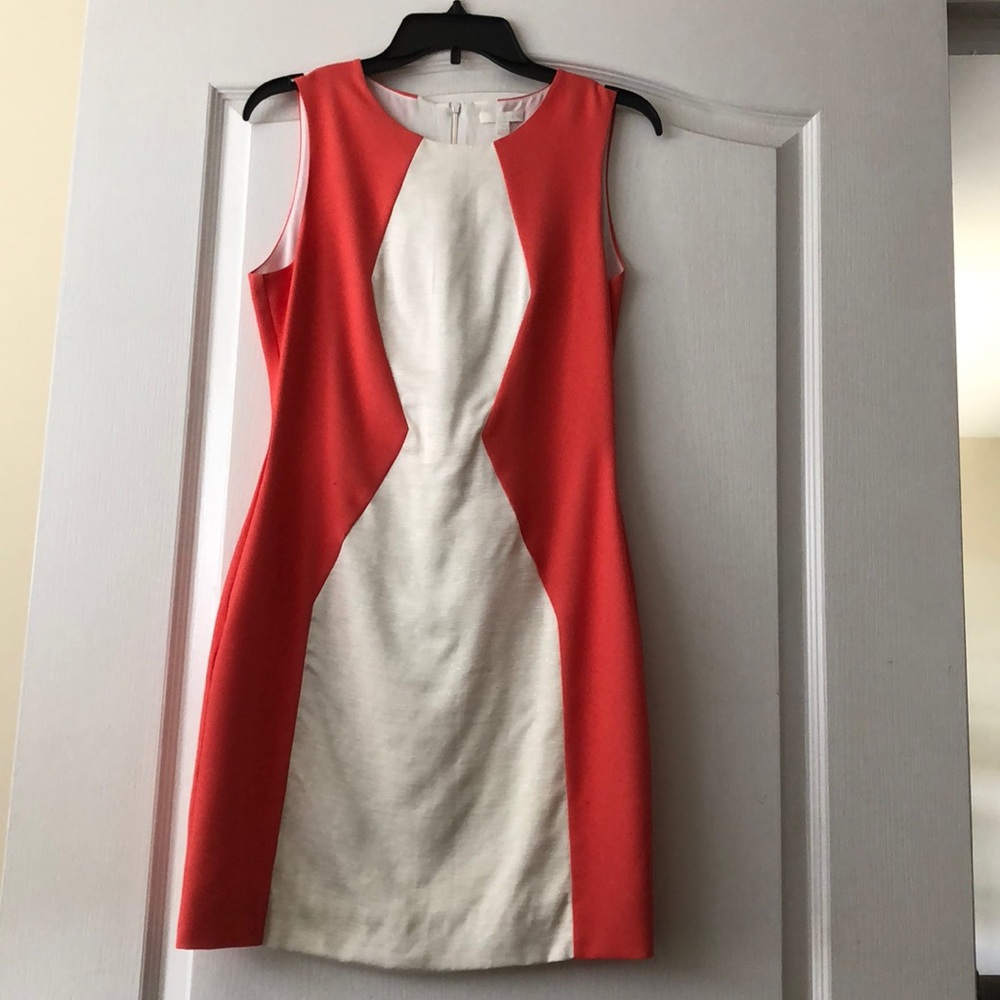 Coral and cream white cocktail dress